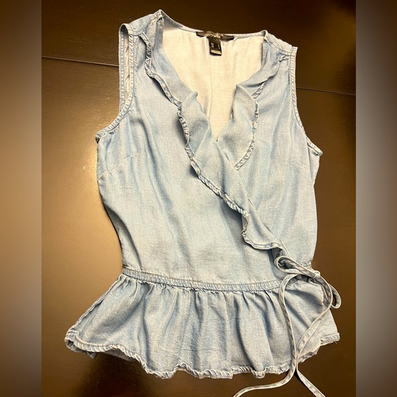 Denim wrap front sleeveless blouse - Picture 6 of 6